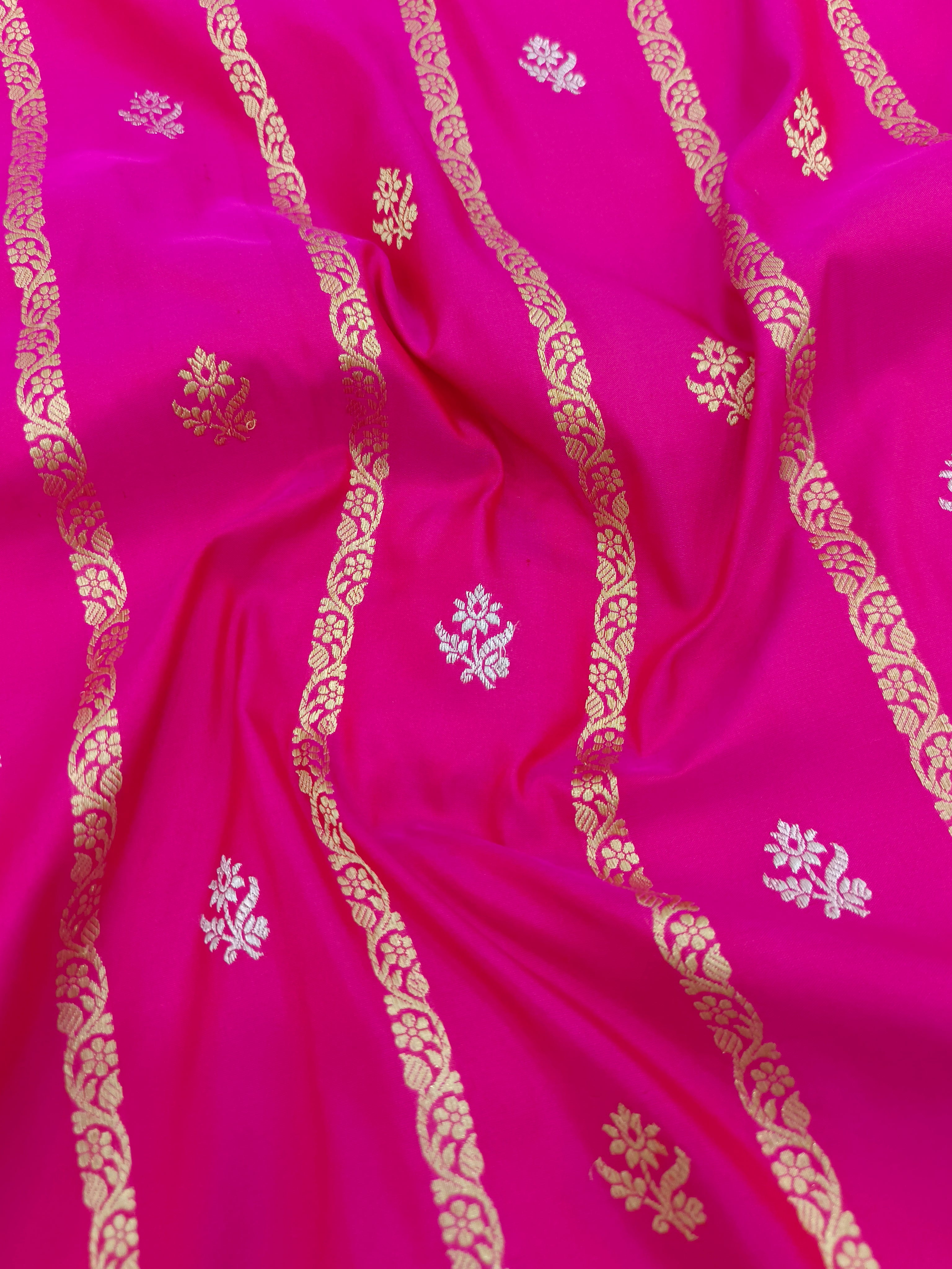 Banarasi Kadhua Handwoven Pure Katan Silk Saree in Silver and Golden Zari Work