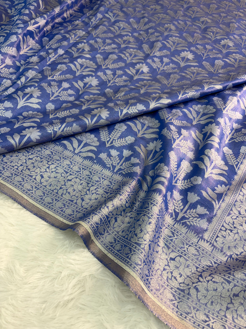 Banarasi tissue silk saree with floral buta design in Royal blue color
