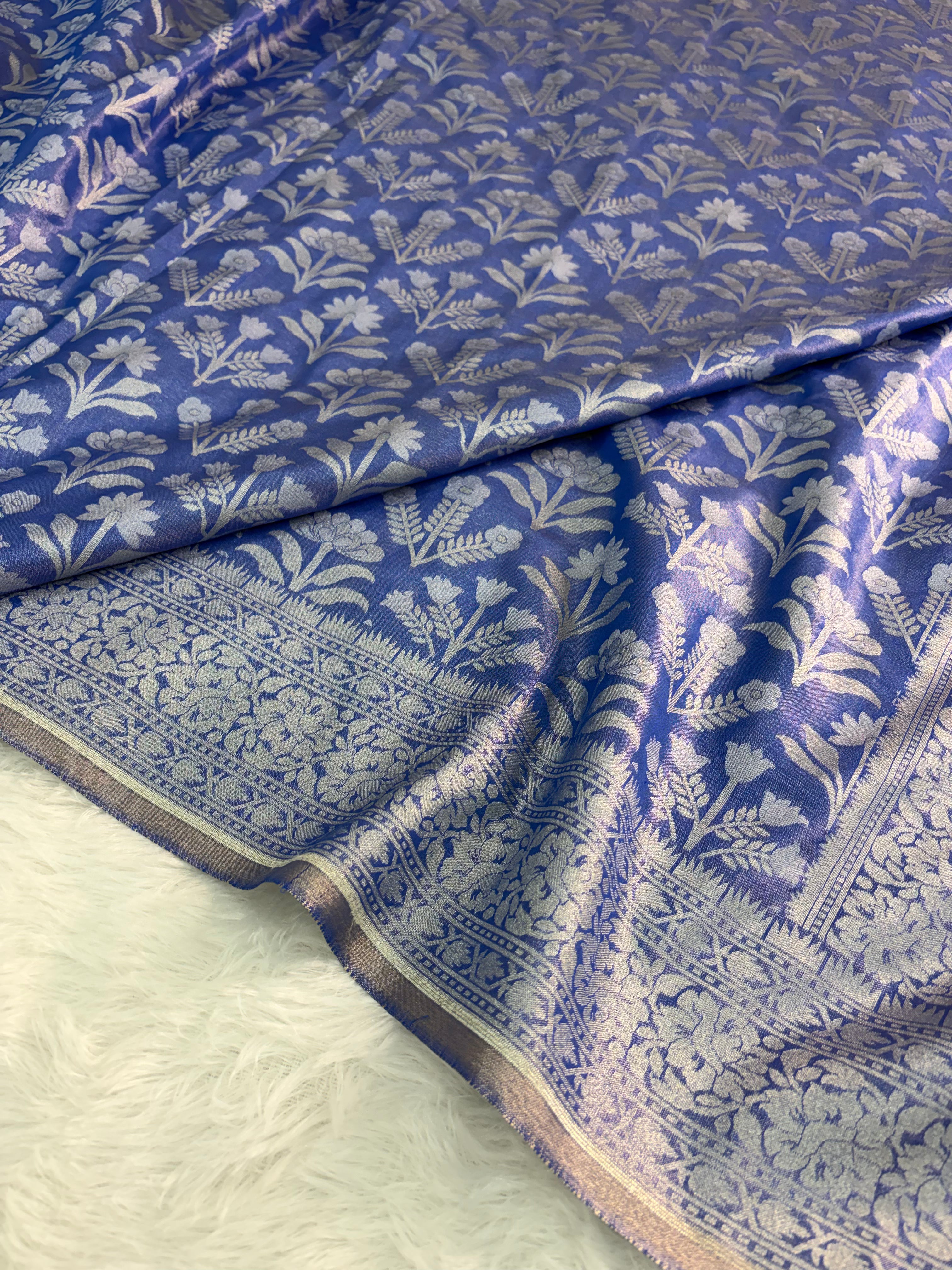 Banarasi tissue silk saree with floral buta design in Royal blue color