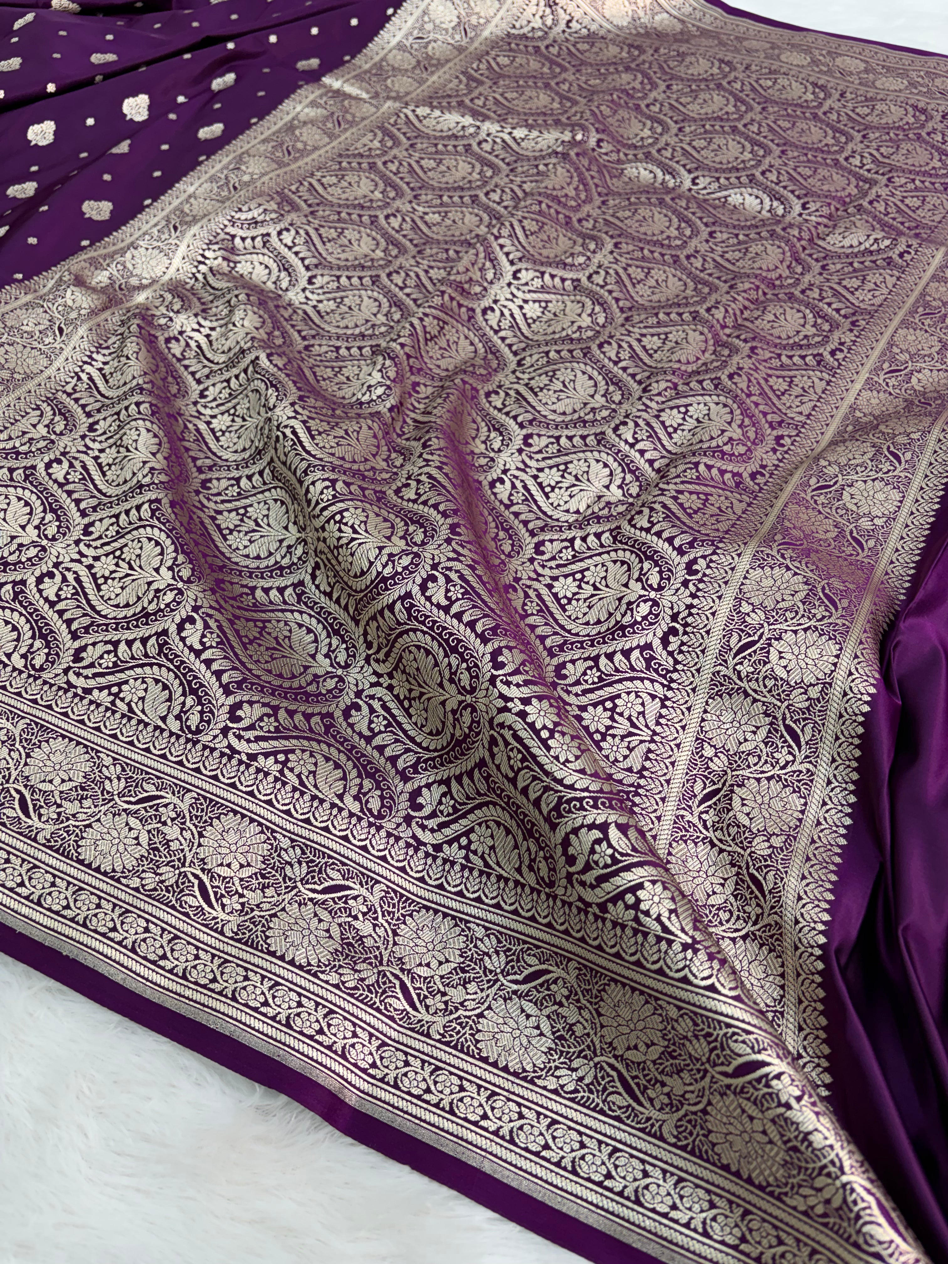 Mashru Silk booti design in purple color shade
