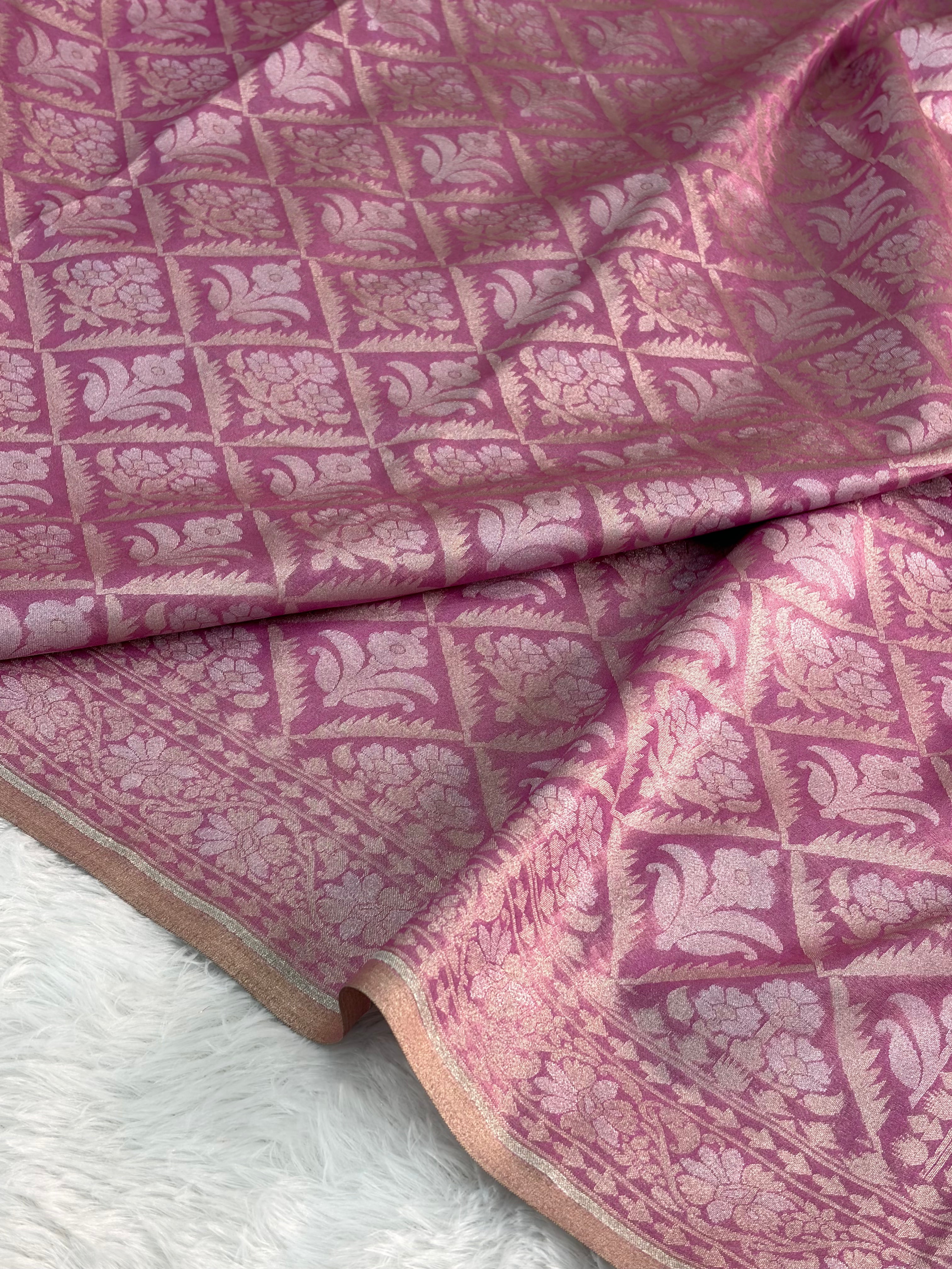 Banarasi tissue silk saree in Rusty Rani color