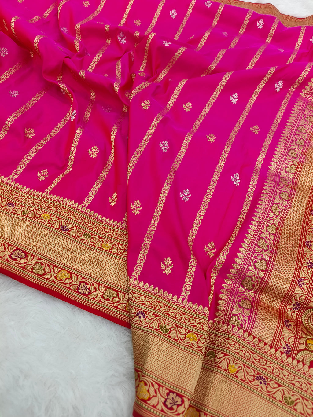 Banarasi Kadhua Handwoven Pure Katan Silk Saree in Silver and Golden Zari Work