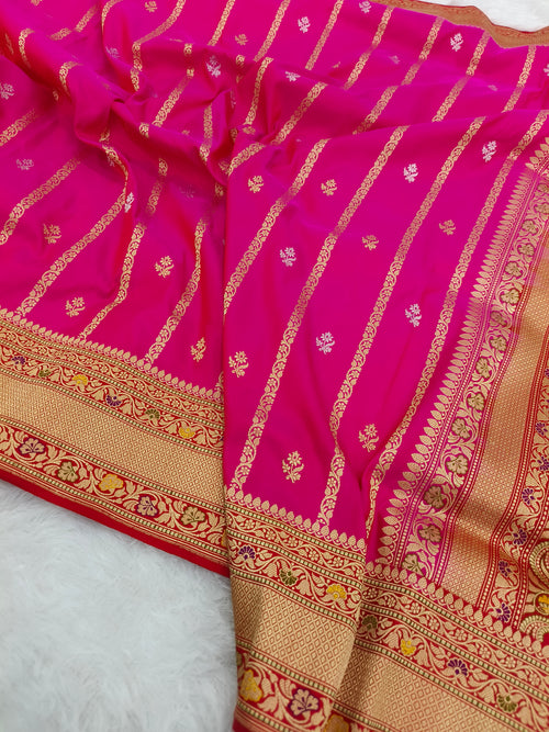 Banarasi Kadhua Handwoven Pure Katan Silk Saree in Silver and Golden Zari Work