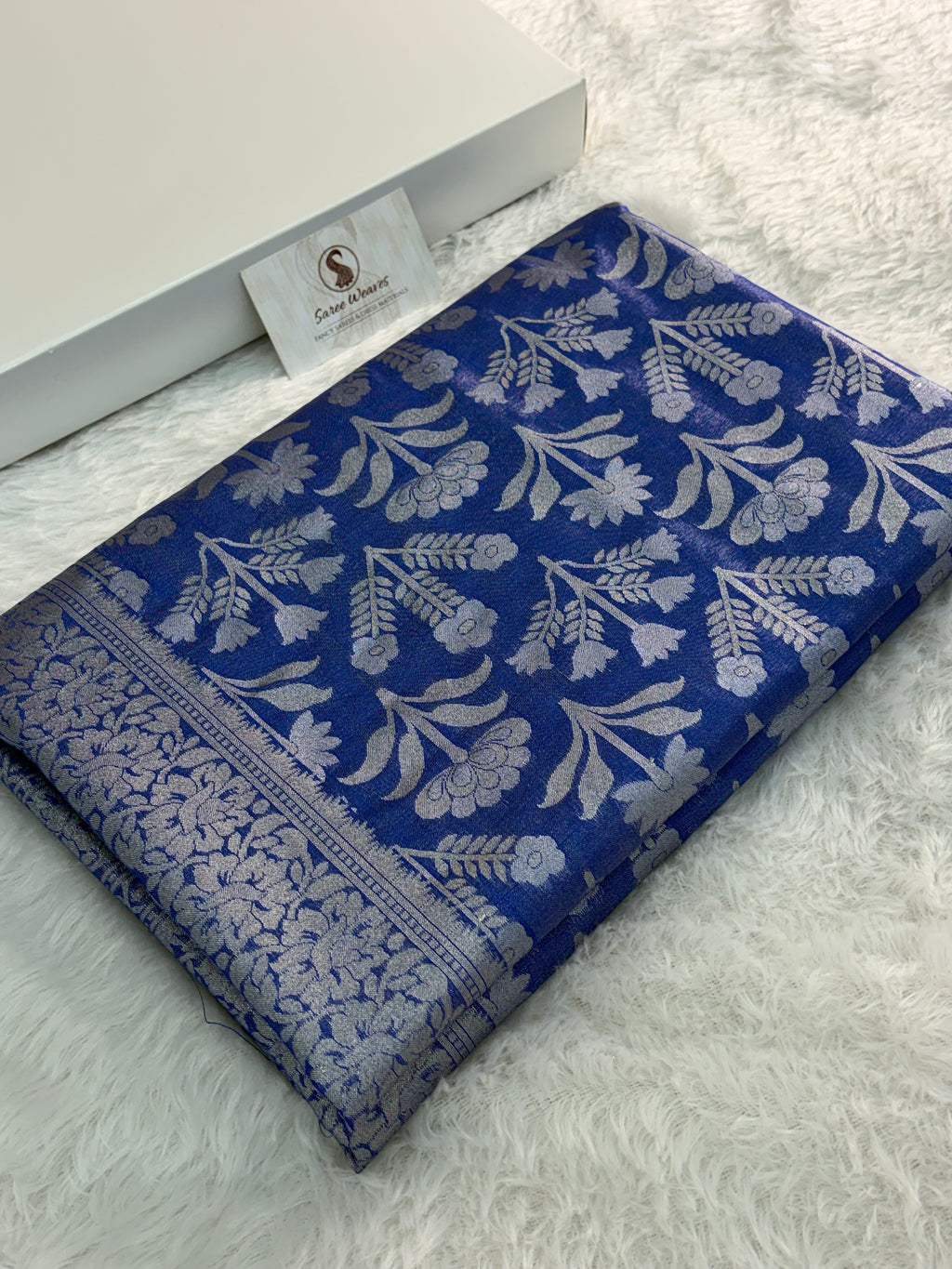 Banarasi tissue silk saree with floral buta design in Royal blue color