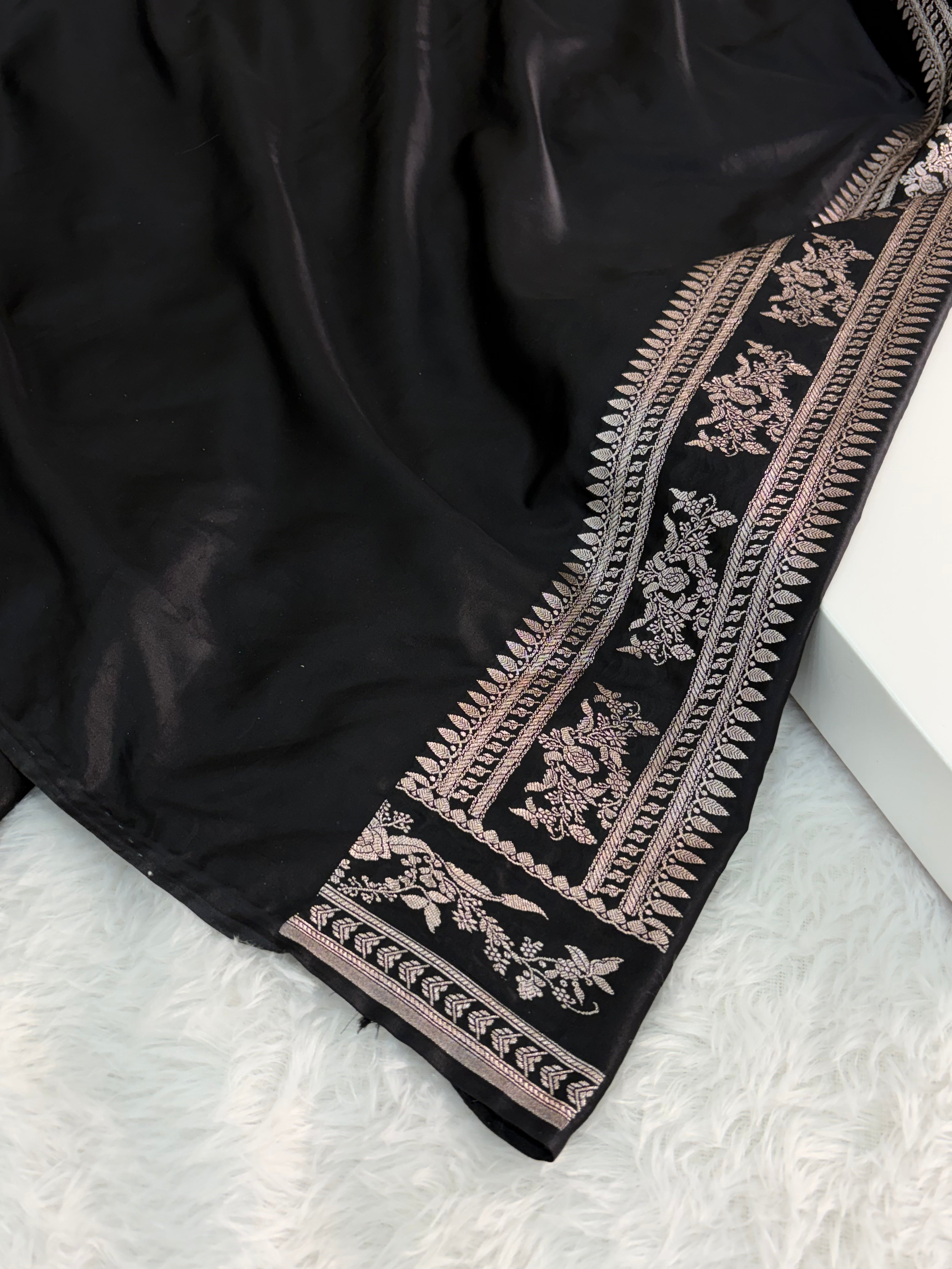 Banarasi Mashru Saree In buti design in black color