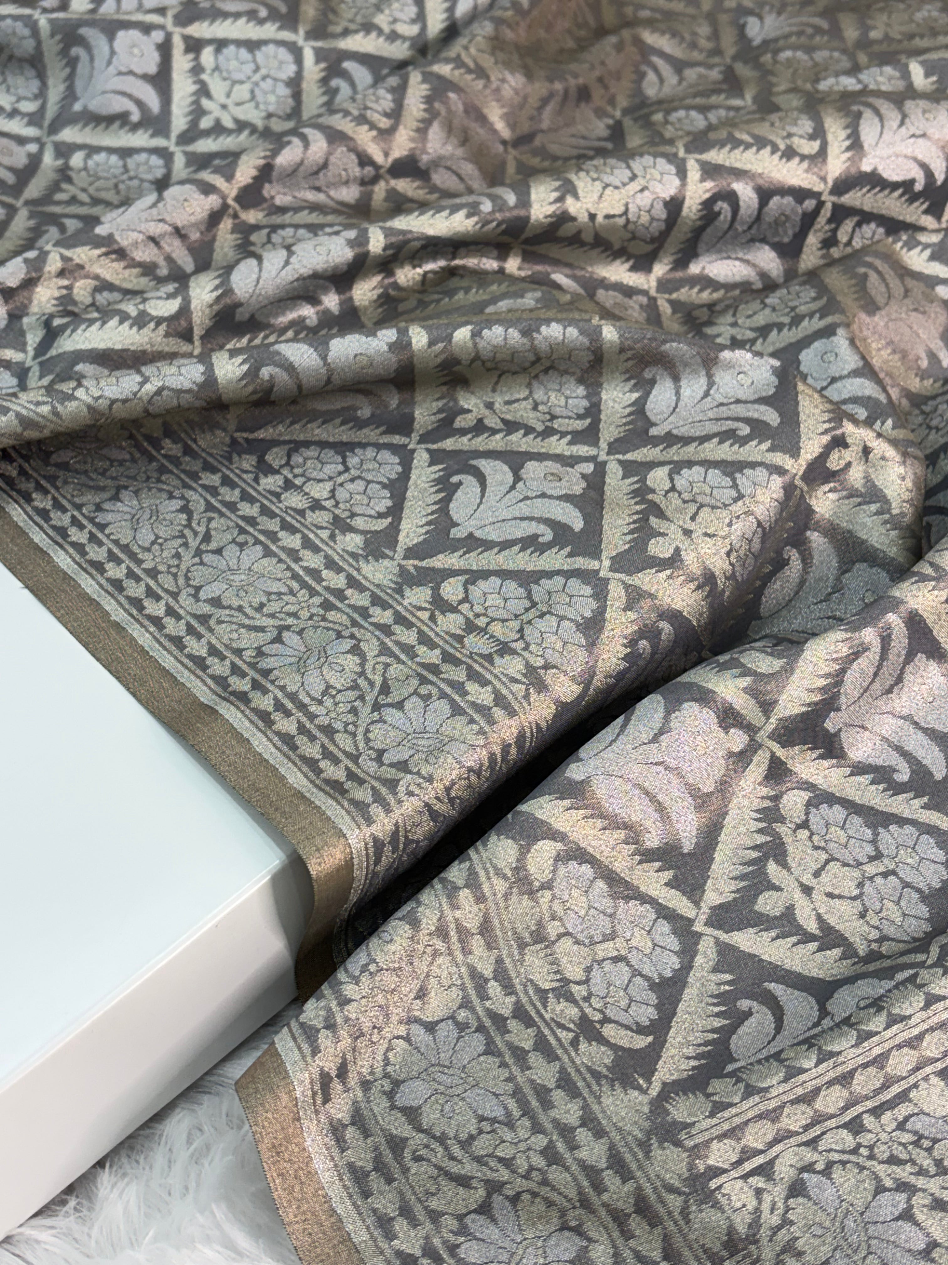 Banarasi tissue silk saree in Steel Gray color