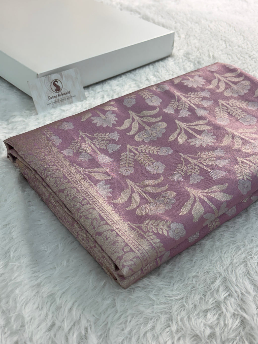 Banarasi tissue silk saree with floral buta design in Light Rusty Pink color