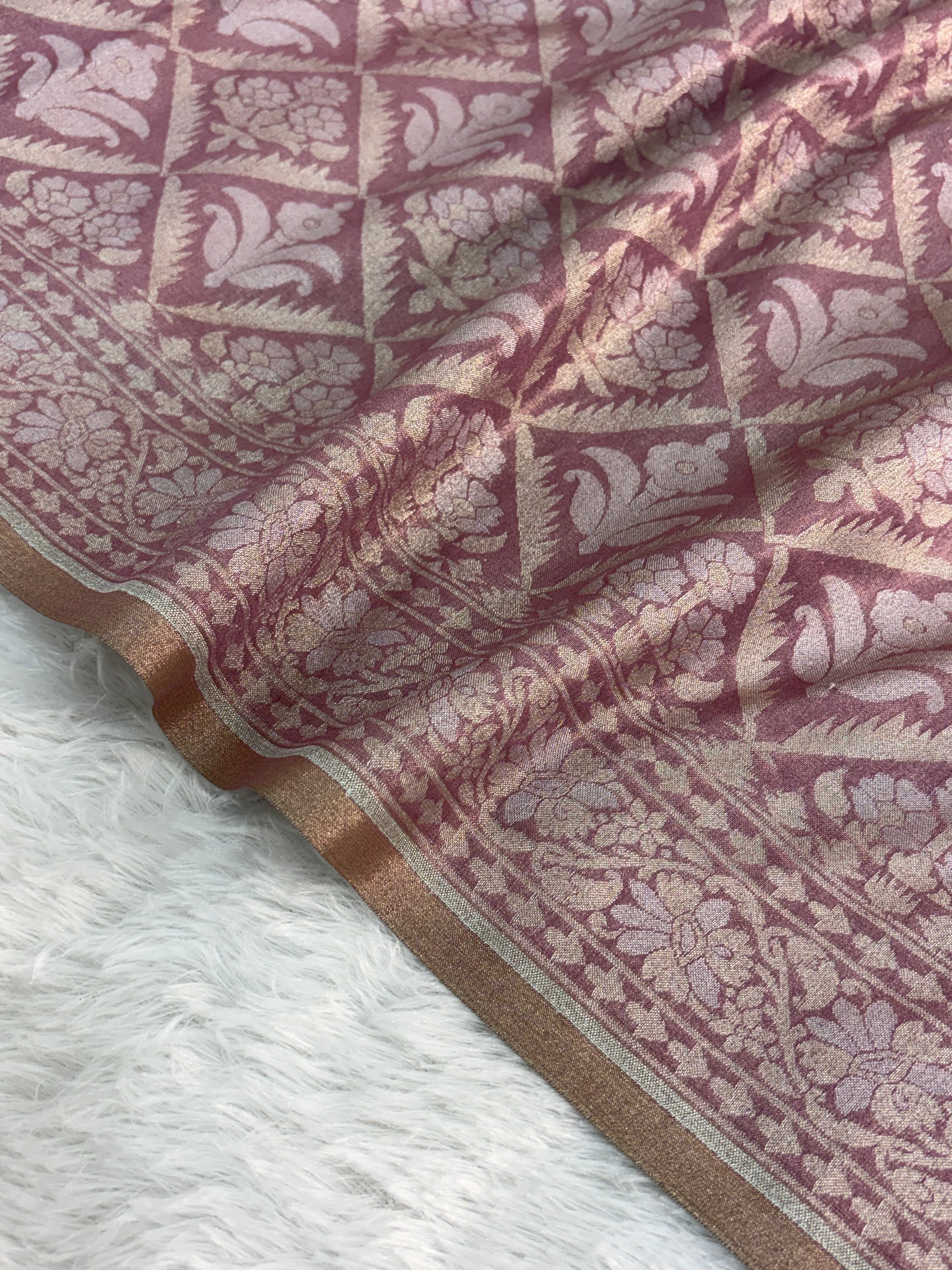 Banarasi tissue silk saree in rose gold color