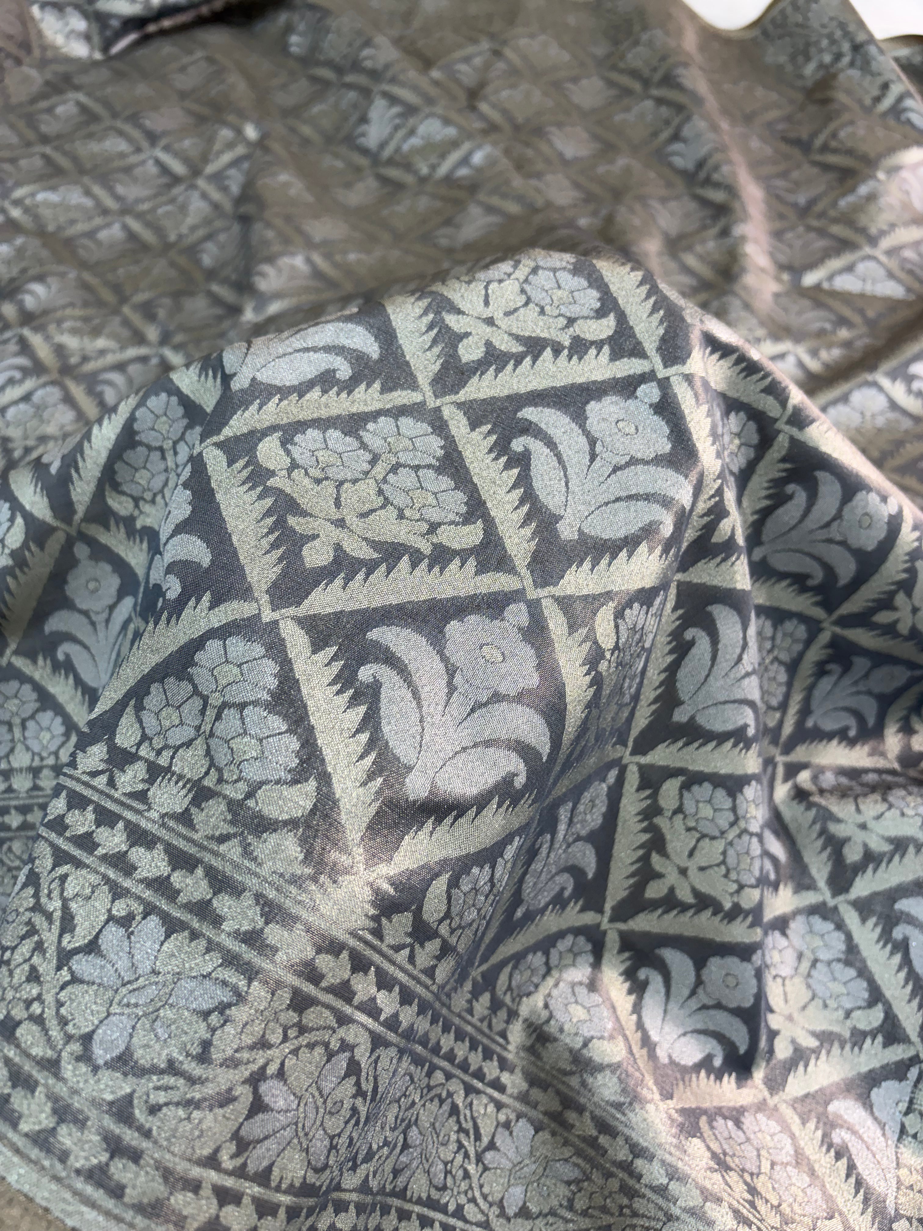 Banarasi tissue silk saree in Steel Gray color