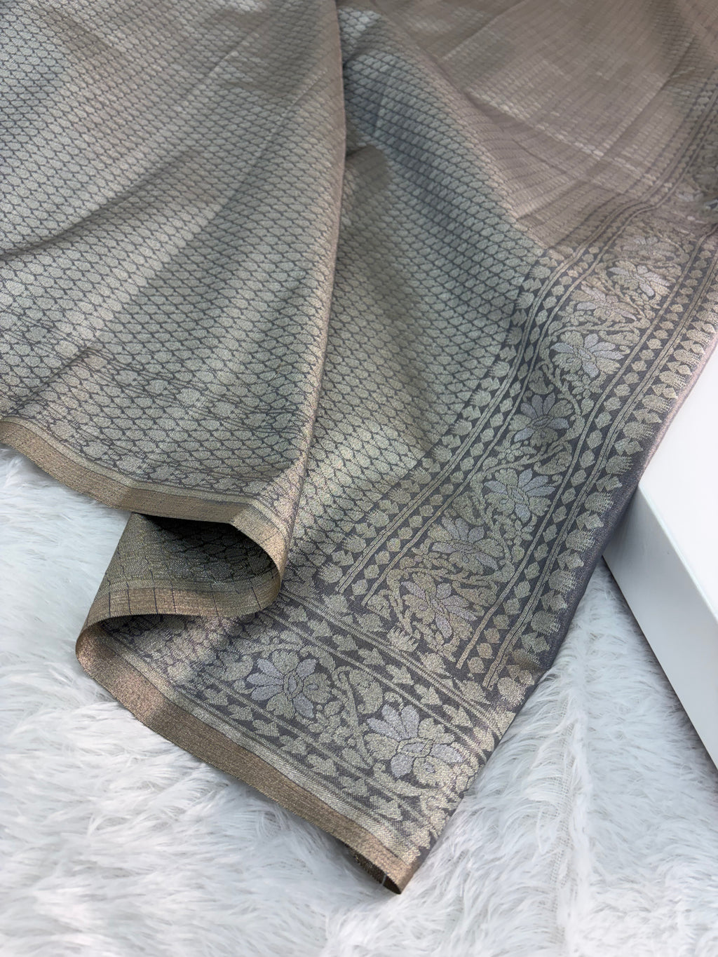 Banarasi tissue silk saree in Steel Gray color