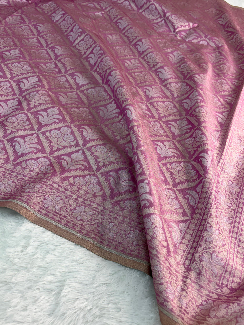 Banarasi tissue silk saree in Rusty Rani color