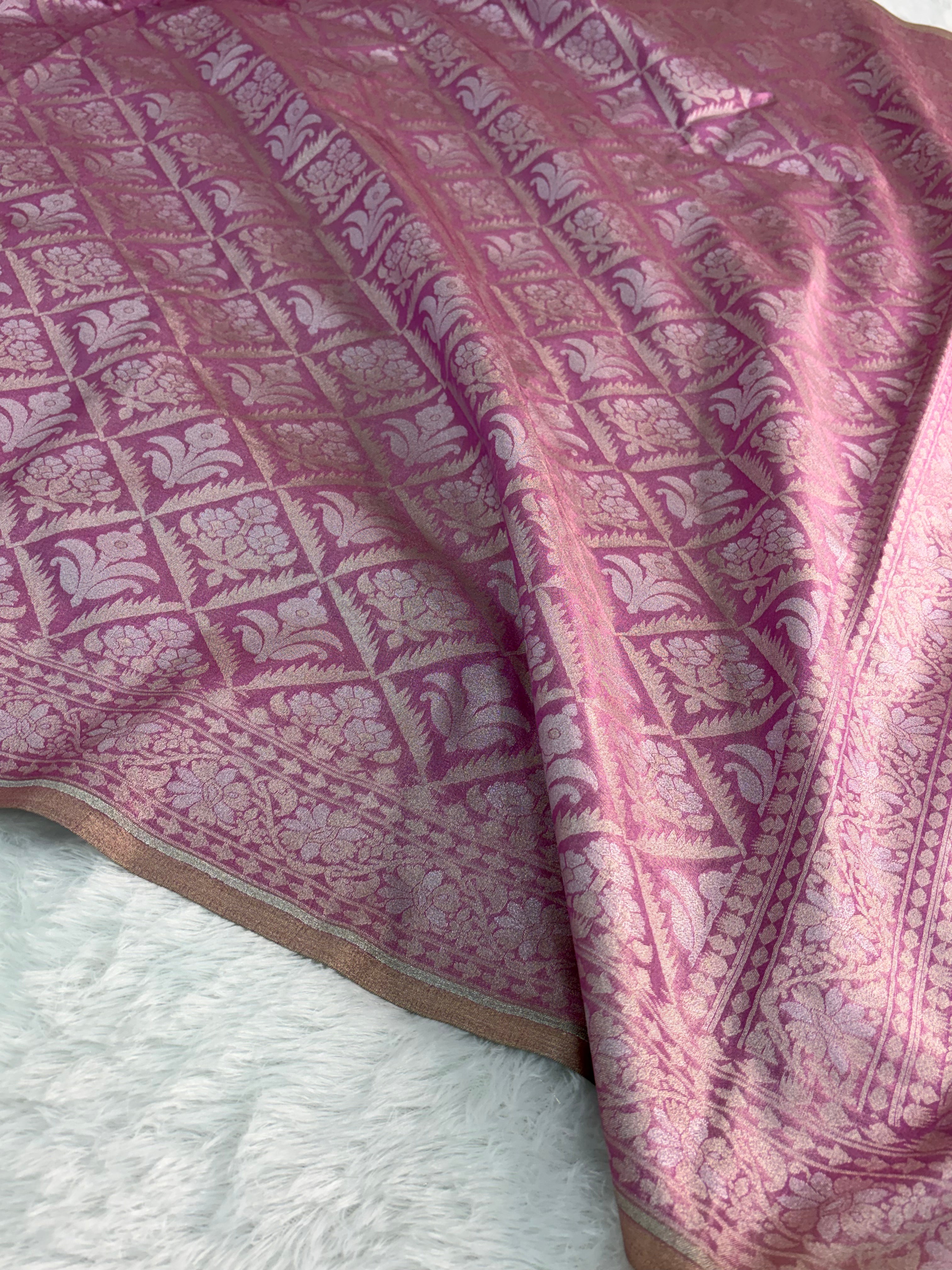 Banarasi tissue silk saree in Rusty Rani color