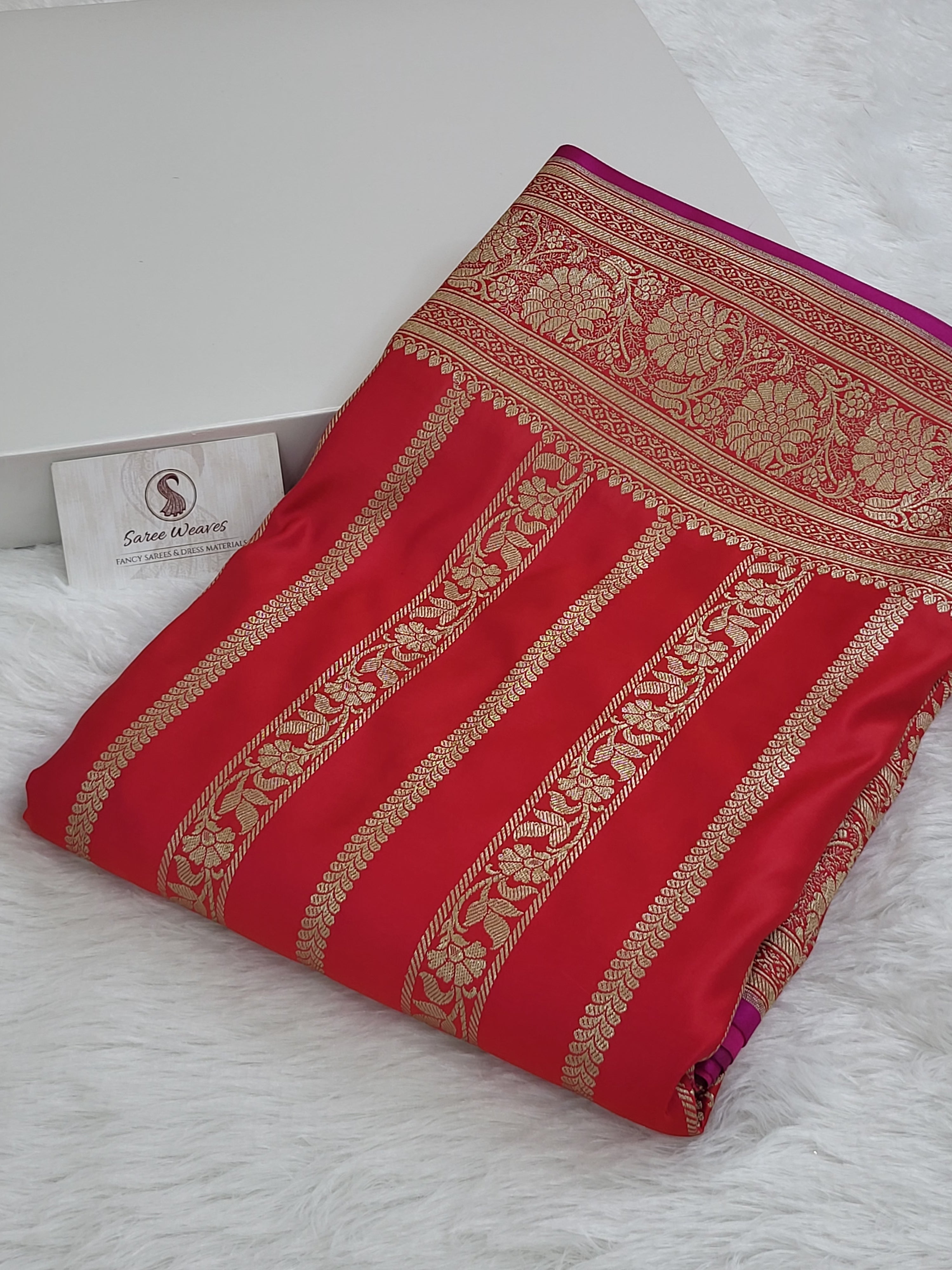 Banarasi mashru silk saree in vertical stripes design