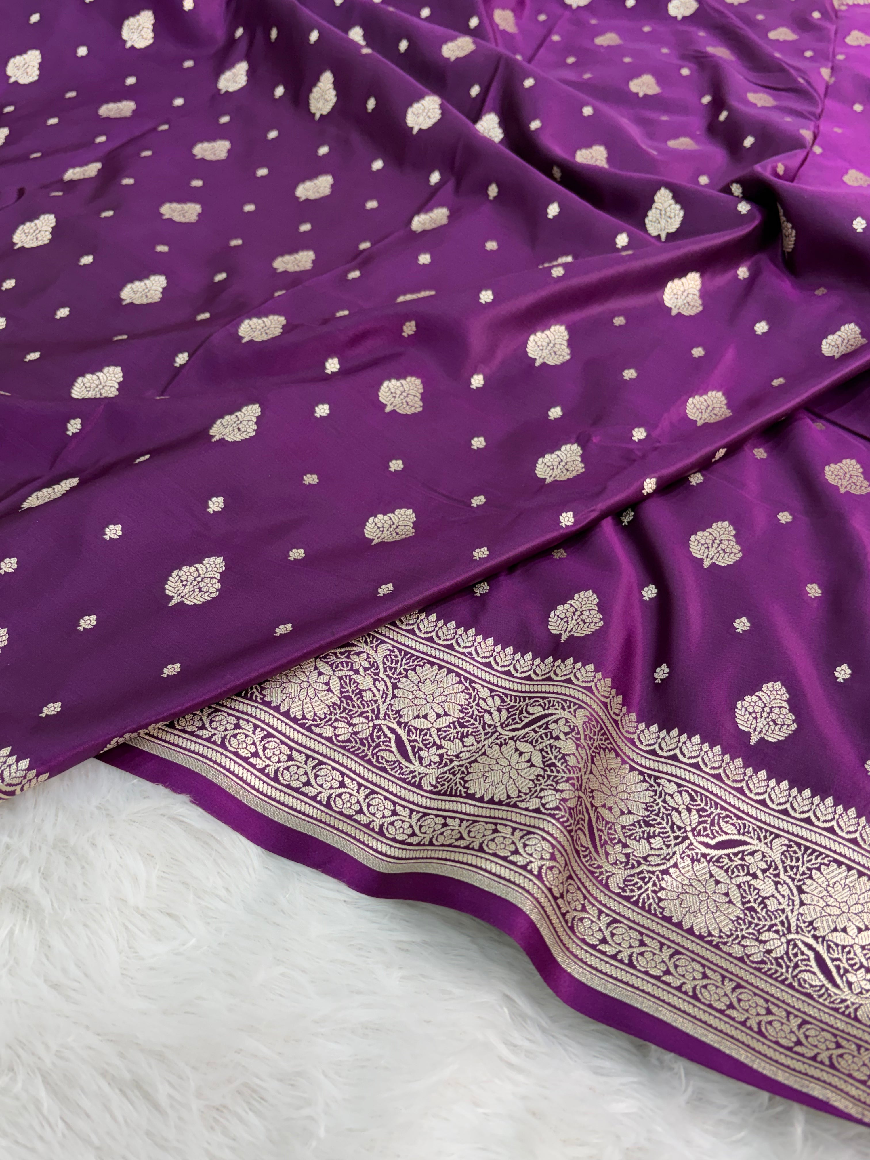Mashru Silk booti design in purple color shade