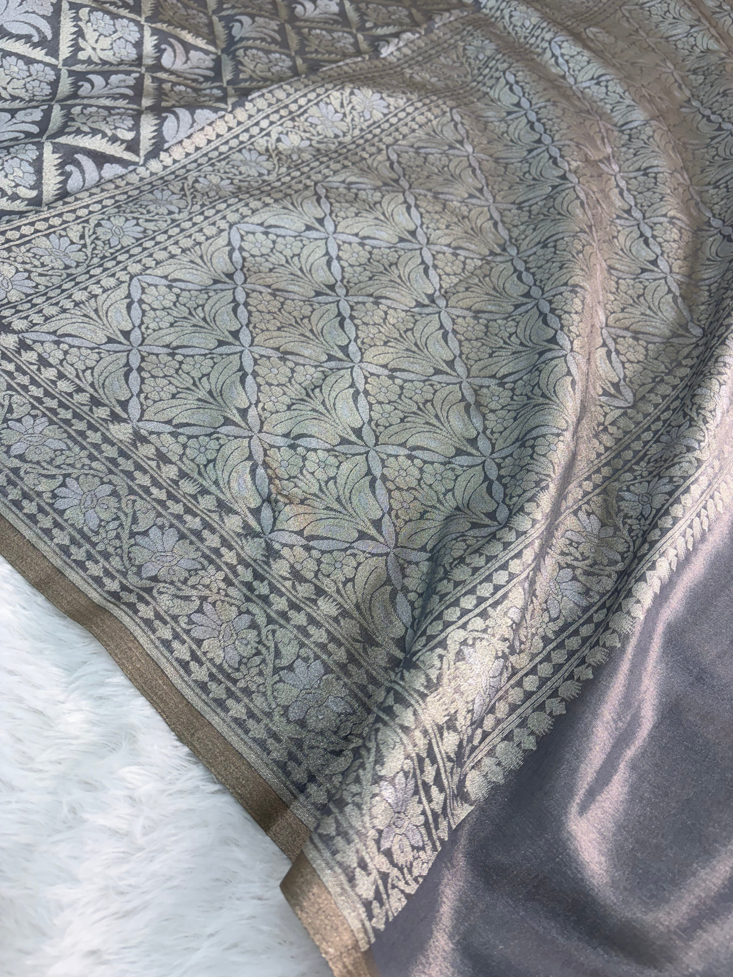 Banarasi tissue silk saree in Steel Gray color
