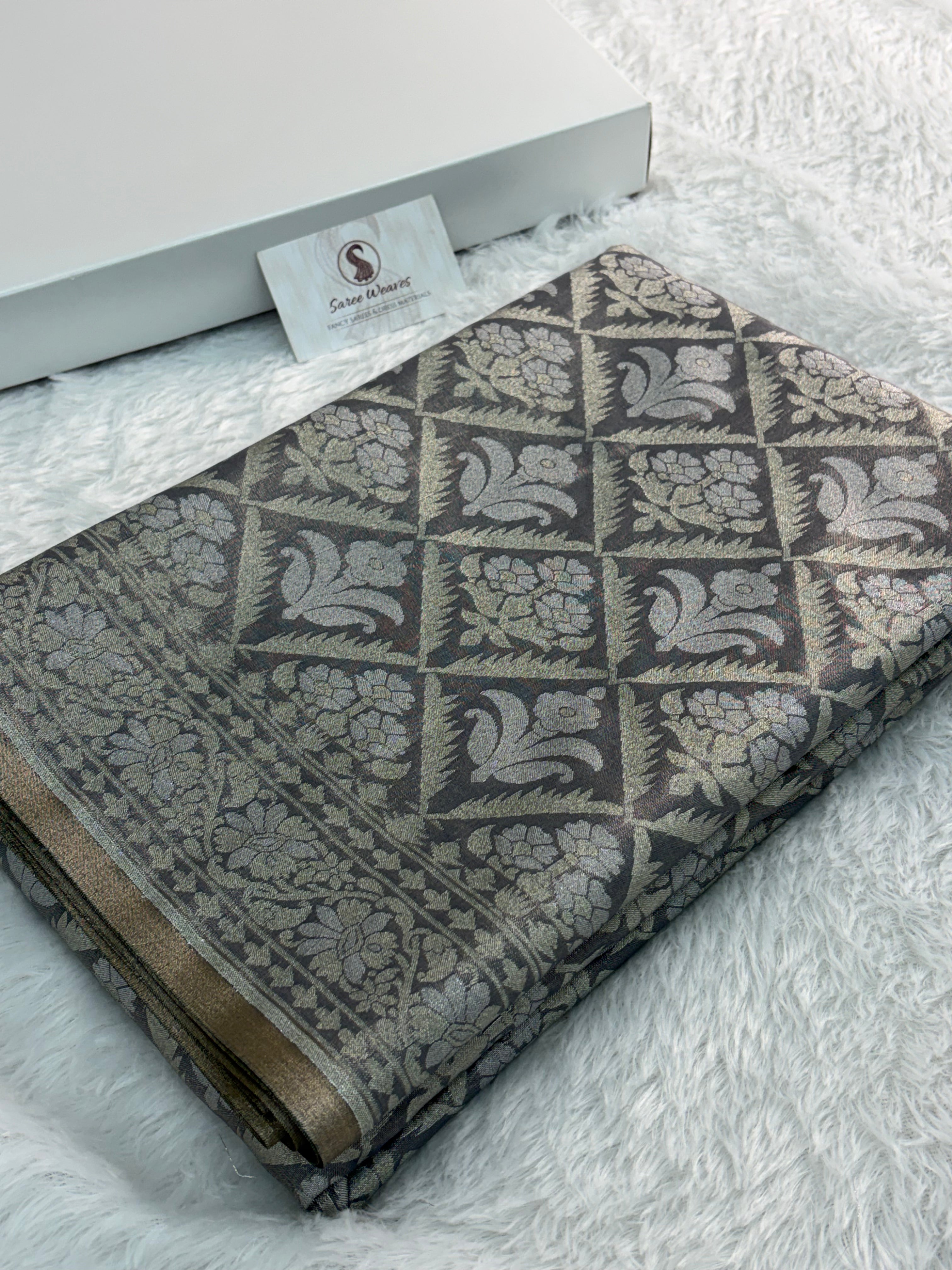 Banarasi tissue silk saree in Steel Gray color