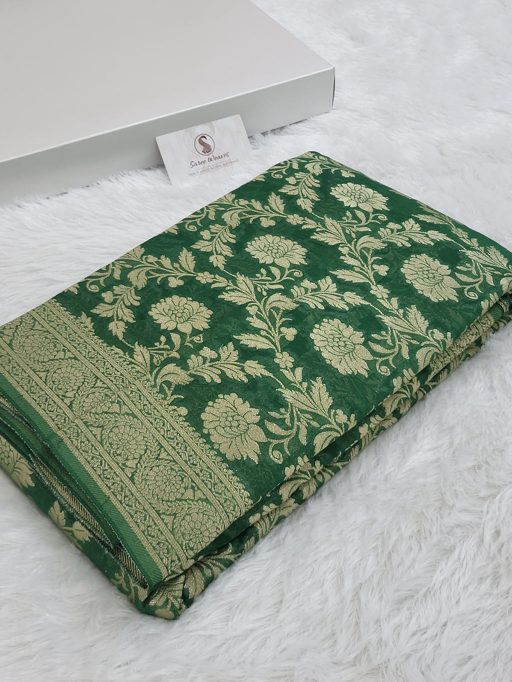 Georgette saree in floral jaal design in Bottle Green color