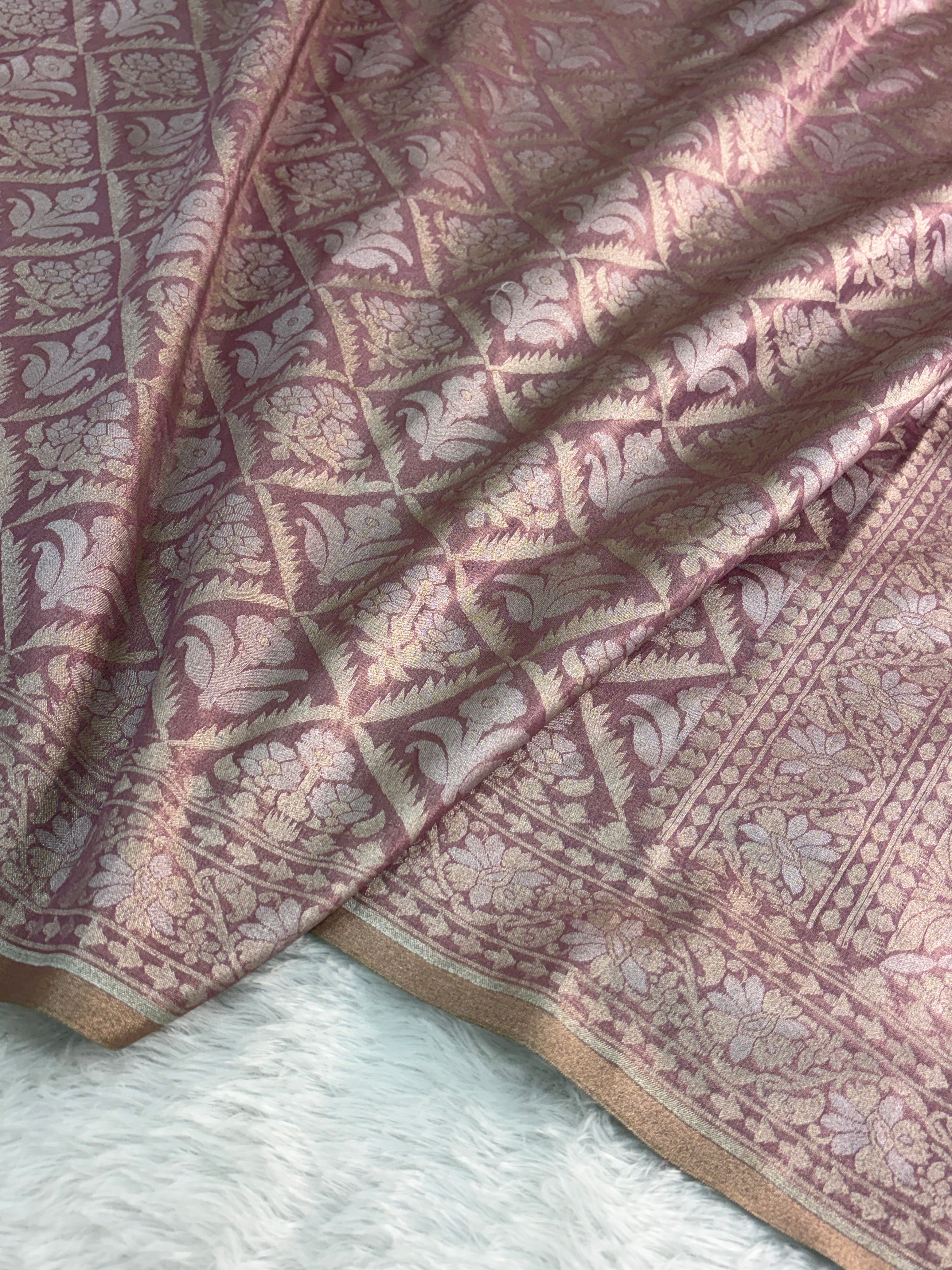Banarasi tissue silk saree in rose gold color