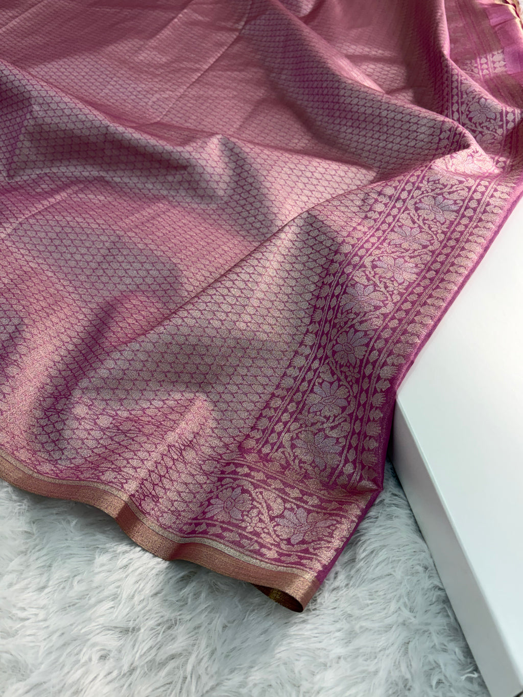 Banarasi tissue silk saree in Rusty Rani color