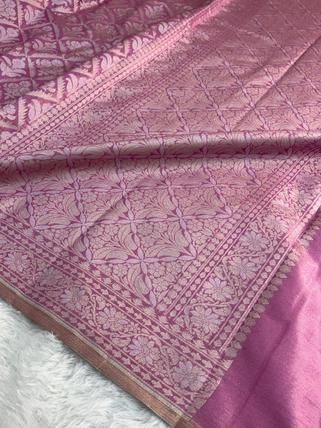 Banarasi tissue silk saree in Rusty Rani color
