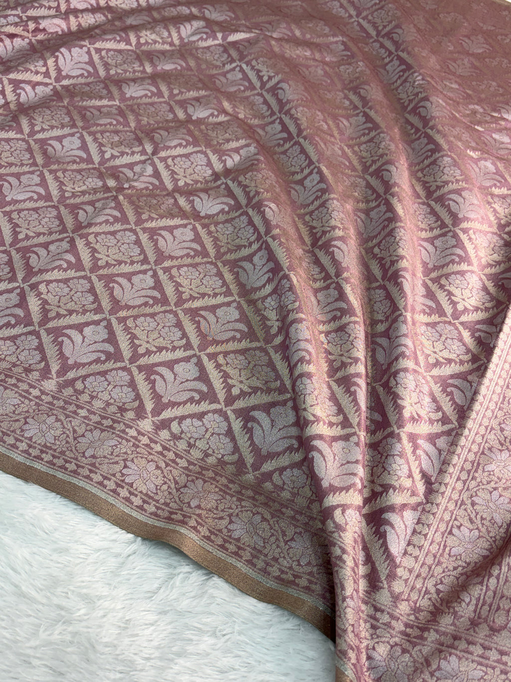 Banarasi tissue silk saree in rose gold color